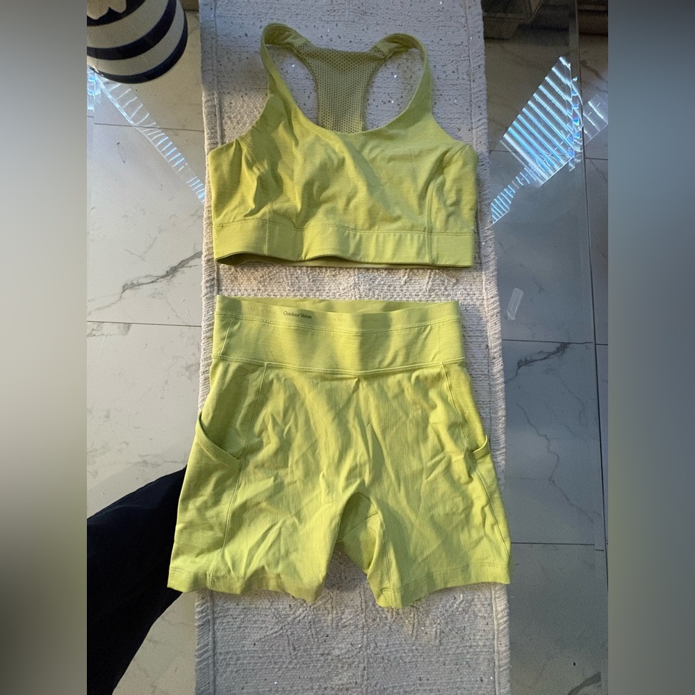 Outdoor Voices Lime Yellow Active Bra & Shorts Set